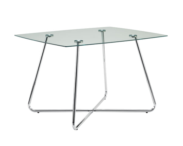 30" Chrome Metal and Clear Tempered Glass Dining Table