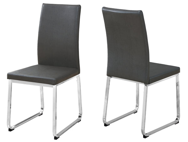 Set of 2 Grey Faux Leather and Chrome Dining Chairs