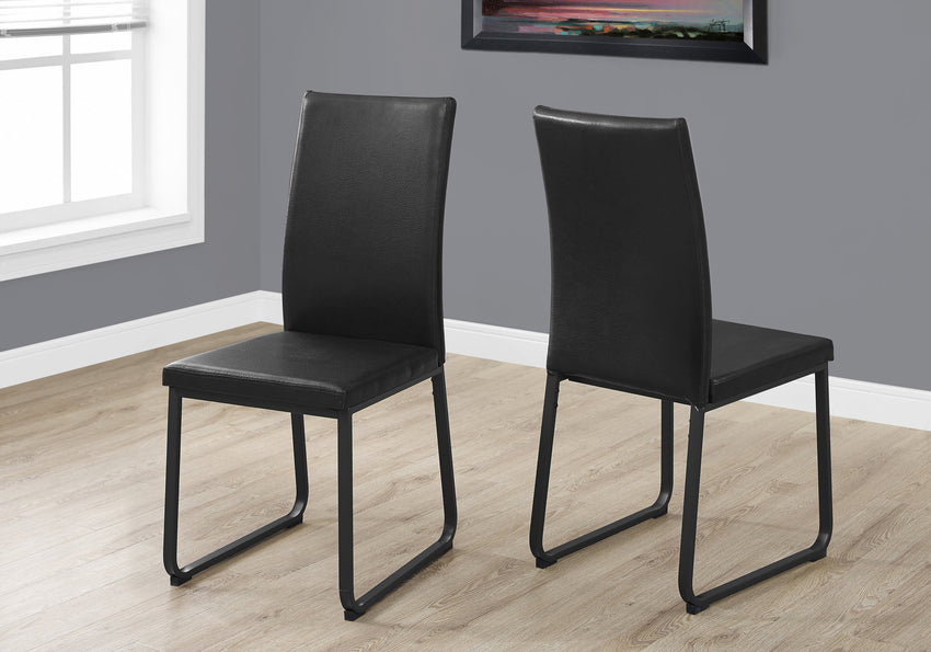 Two 38" Black Faux Leather and Metal Dining Chairs