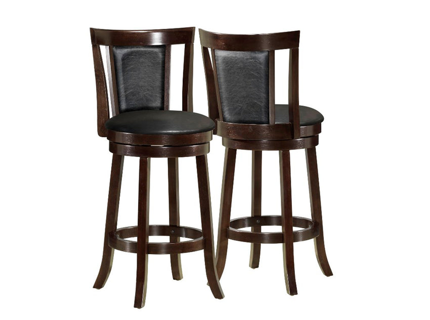 40.5" x 37.5" x 86" Cappuccino Black Solid Wood Foam Veneer Leather Look 2pcs Swivel Barstools