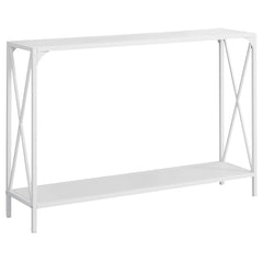 12" x 48" x 32" White Finish and White Metal Accent Table