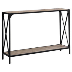 12" x 48" x 32" Dark Taupe Finish  and Black Metal Accent Table