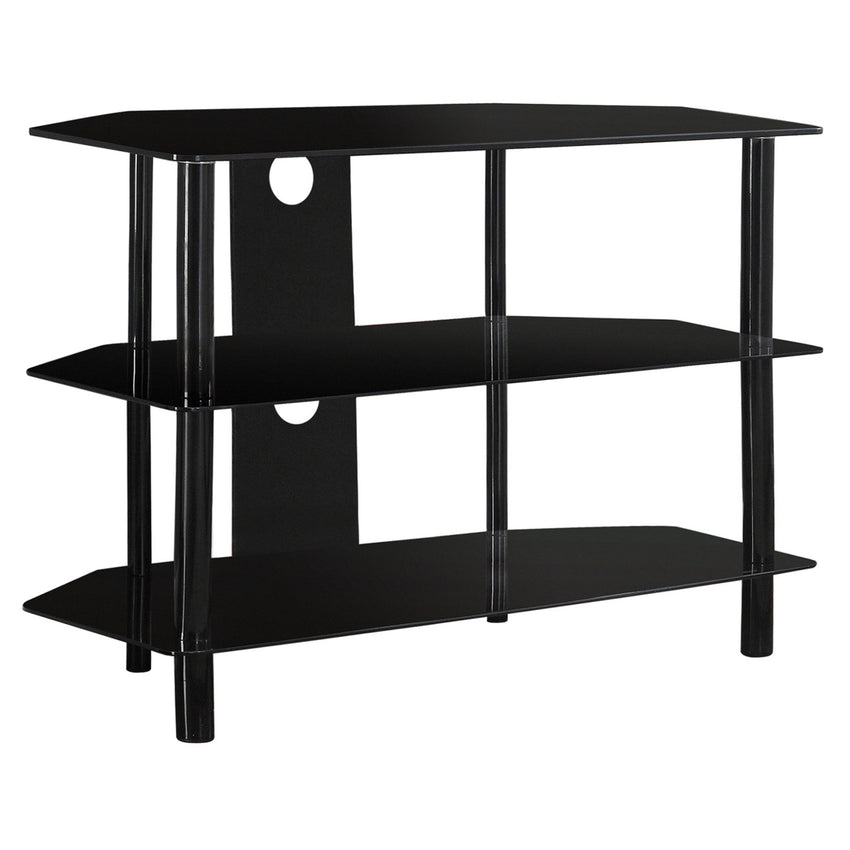 15.75" x 35.75" x 24" Black Metal Tempered Glass TV Stand