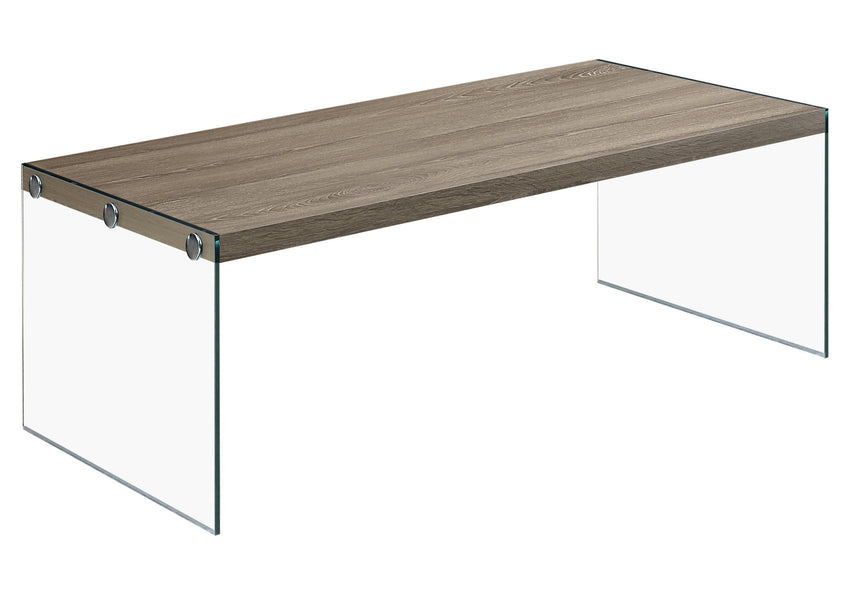 22" x 44" x 16" Dark Taupe  Tempered Glass  Coffee Table