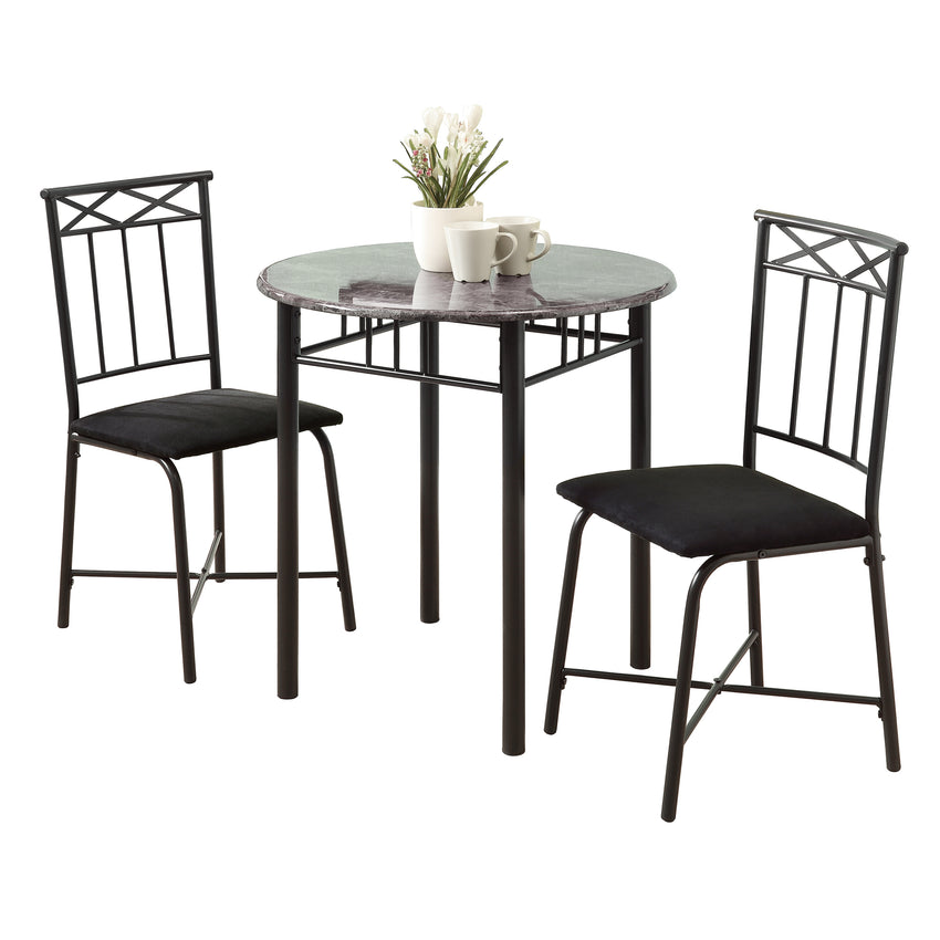 64" x 64" x 101" Grey  Black  Metal  Foam  Microfiber  3pcs Dining Set