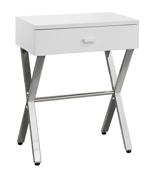 12" x 18.25" x 22.25" White Finish and Chrome Metal Accent Table