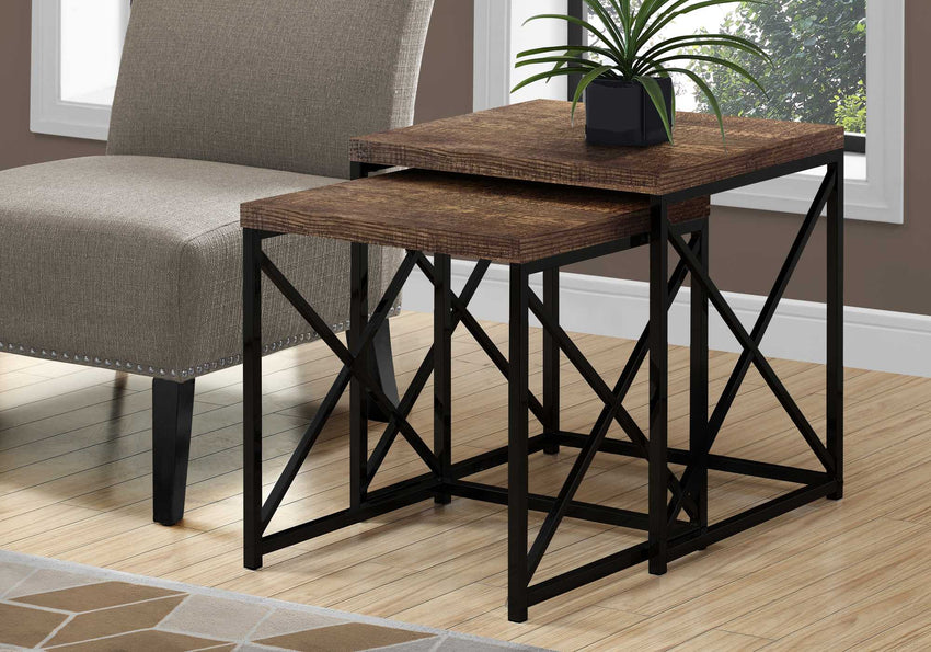 37.25" x 37.25" x 40.5" Brown Black Particle Board Metal  2pcs Nesting Table Set