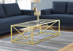 17.25" Gold Metal and Clear Tempered Glass Coffee Table