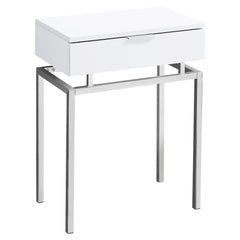 12.75" x 18.25" x 23" Glossy White Chrome Metal  Accent Table