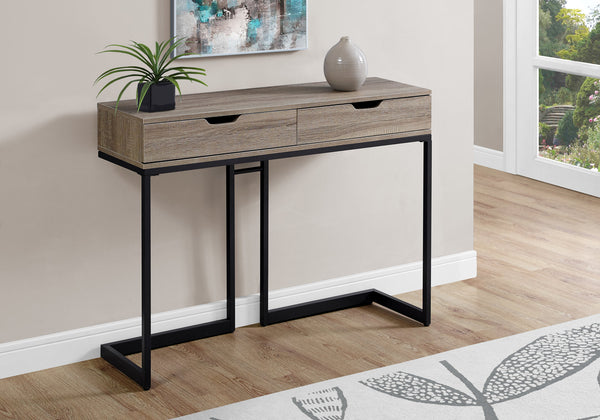 32" Dark Taupe Finish and Black Metal Accent Table