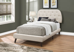 45.25" Beige Solid Wood MDF Foam and Linen Twin Sized Bed with Wood Legs