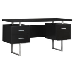 23.75" x 60" x 30.25" Cappuccino Silver Particle Board Hollow Core Metal  Computer Desk With A Hollow Core