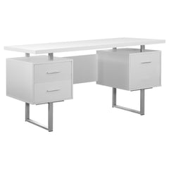 23.75" x 60" x 30.25" White Silver Particle Board Hollow Core Metal  Computer Desk With A Hollow Core