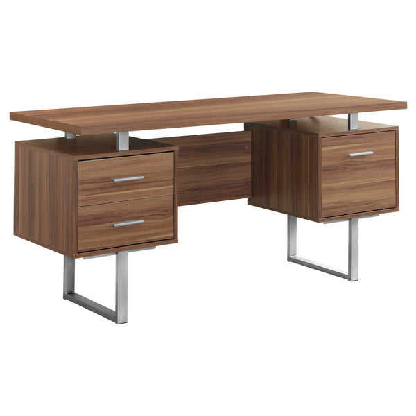 23.75" x 60" x 30.25" Walnut Silver Particle Board Hollow Core Metal  Computer Desk With A Hollow Core