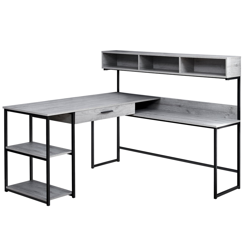 59" x 59" x 47.25" Grey Black Metal  Corner Computer Desk