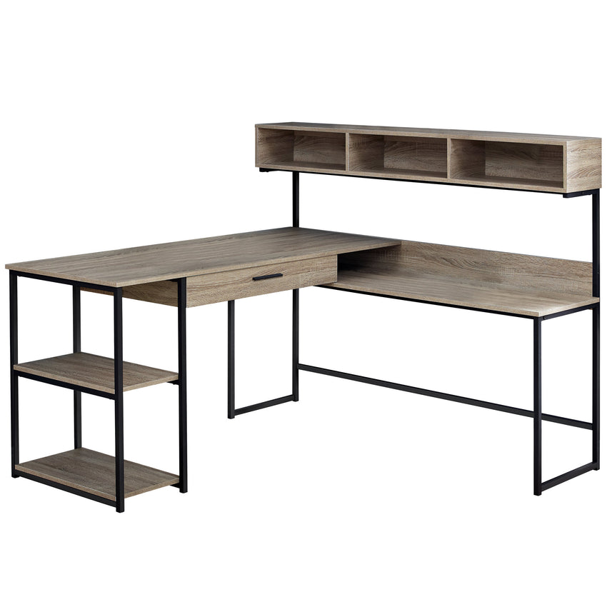 59" x 59" x 47.25" Taupe Black Metal  Corner Computer Desk