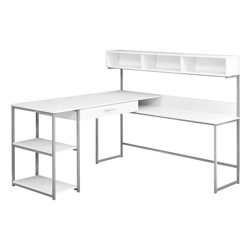 59" x 59" x 47.25" White Silver Metal  Corner Computer Desk