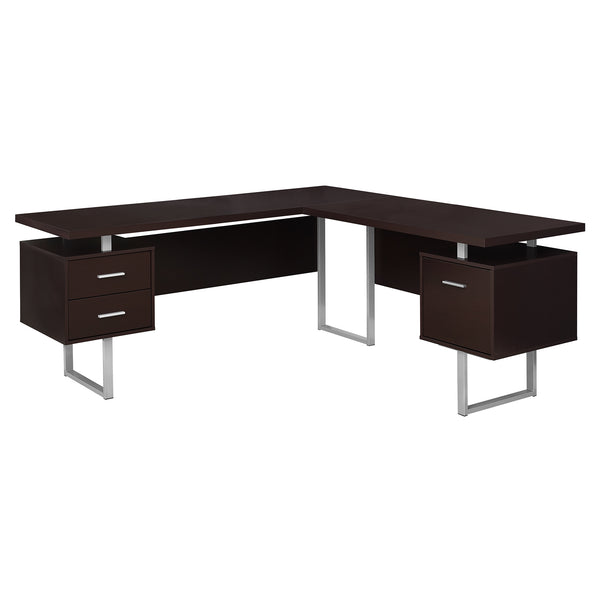 71" x 71" x 30" Cappuccino  Silver  Particle Board  Hollow Core  Metal   Computer Desk