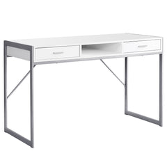 22" x 48" x 30" White  Silver  Metal  Computer Desk