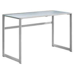 22" x 48" x 30" Silver  White  Tempered Glass  Metal   Computer Desk