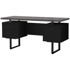 23.75" x 60" x 30.25" Black Grey Particle Board Hollow Core Metal  Computer Desk With A Hollow Core