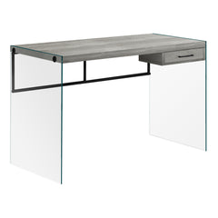 23.75" x 48" x 30" Grey Black Clear Particle Board Glass Metal Tempered Gl  Computer Desk