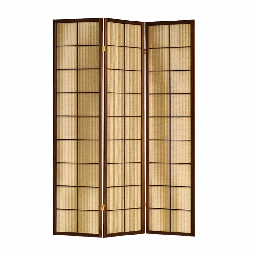 51 x 1 x 70 Brown Shoji And Wood Calabasas - 3 Panel Screen