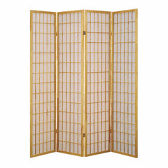 68 x 1 x 70 Natural And Brown Shoji And Wood  4 Panel Screen