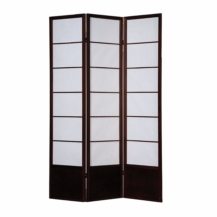 51 x 1 x 70 Brown Shoji And Wood  3 Panel Screen