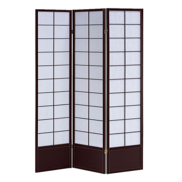 51" x 1" x 70" Black Shoji And Wood  3 Panel Screen