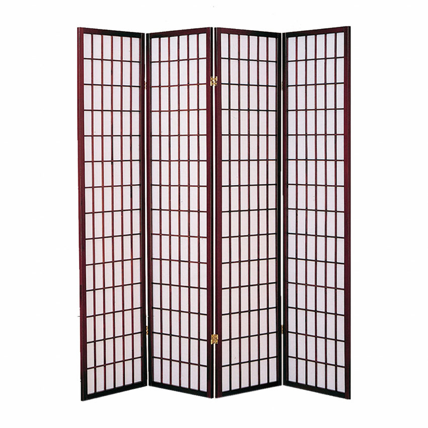 68 x 1 x 70 Cherry Brown Shoji And Wood  4 Panel Screen