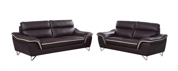 69'' X 36"  X 40'' Modern Brown Leather Sofa And Loveseat