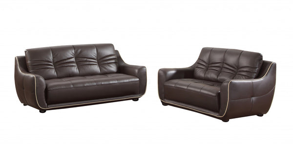 61'' X 39''  X 36'' Modern Brown Leather Sofa And Loveseat