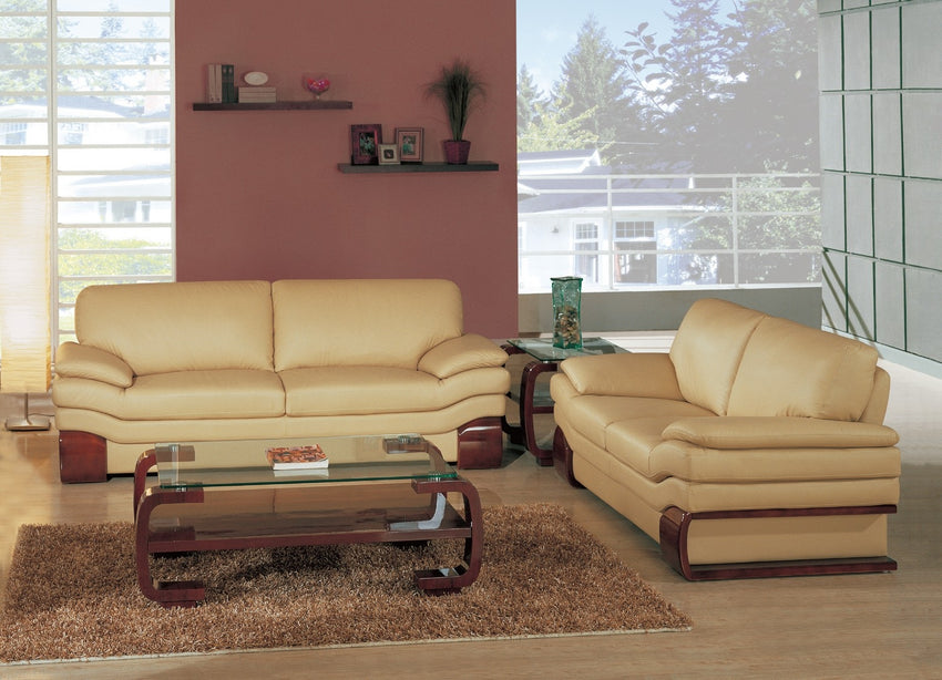 Set of Modern Beige Leather Sofa and Loveseat