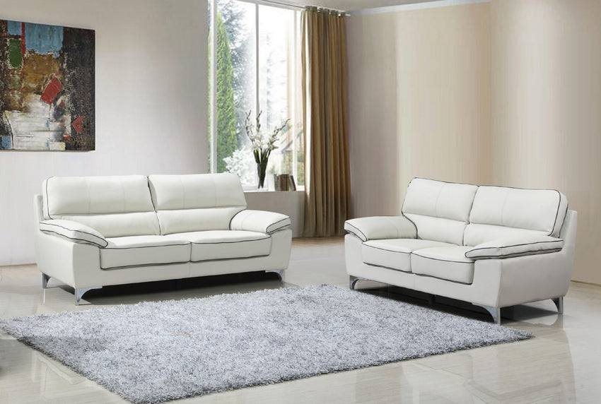 64'' X 36''  X 37'' Modern Light Gray Leather Sofa And Loveseat