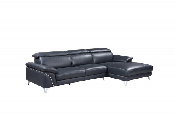 114'' X 67''  X 39'' Modern Blue Genuine Italian Leather Sectional