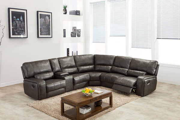 246'' X 40''  X 41'' Modern Gray Leather Sectional With Power Recliners