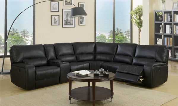 246'' X 40''  X 41'' Modern Black Leather Sectional With Power Recliners