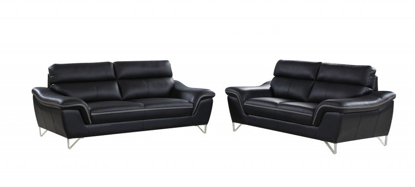 Set of Modern Black Leather Sofa And Loveseat