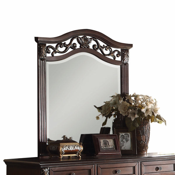 Dark Walnut Wood Finish Carved Wall Mirror