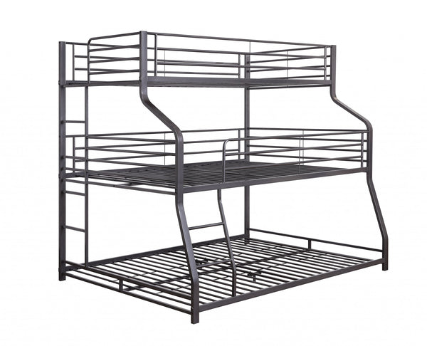 62' X 83' X 74' Gunmetal Metal Triple Bunk Bed  TwinFullQueen