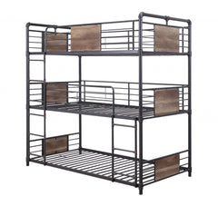 43' X 79' X 79' Sandy Black Dark Bronze HandBrushed Metal Wood Triple Bunk Bed  Twin