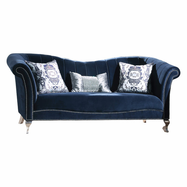 37' X 89' X 39' Blue Velvet Upholstery Acrylic Leg Sofa w3 Pillows