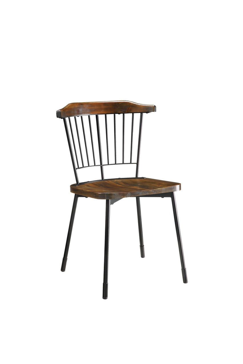 21' X 19' X 32' Brown Oak Wood and Black Metal Base Side Chair - Set of 2