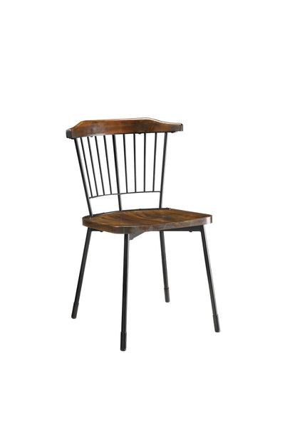 21' X 19' X 32' Brown Oak Wood and Black Metal Base Side Chair - Set of 2