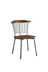 21' X 19' X 32' Brown Oak Wood and Black Metal Base Side Chair - Set of 2