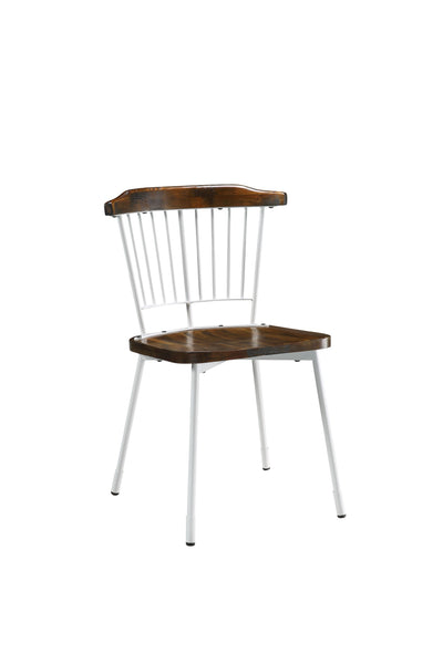 21' X 19' X 32' Brown Oak Wood and White Metal Base Side Chair  Set of 2