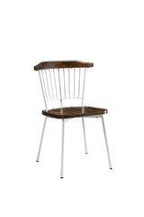 21' X 19' X 32' Brown Oak Wood and White Metal Base Side Chair  Set of 2