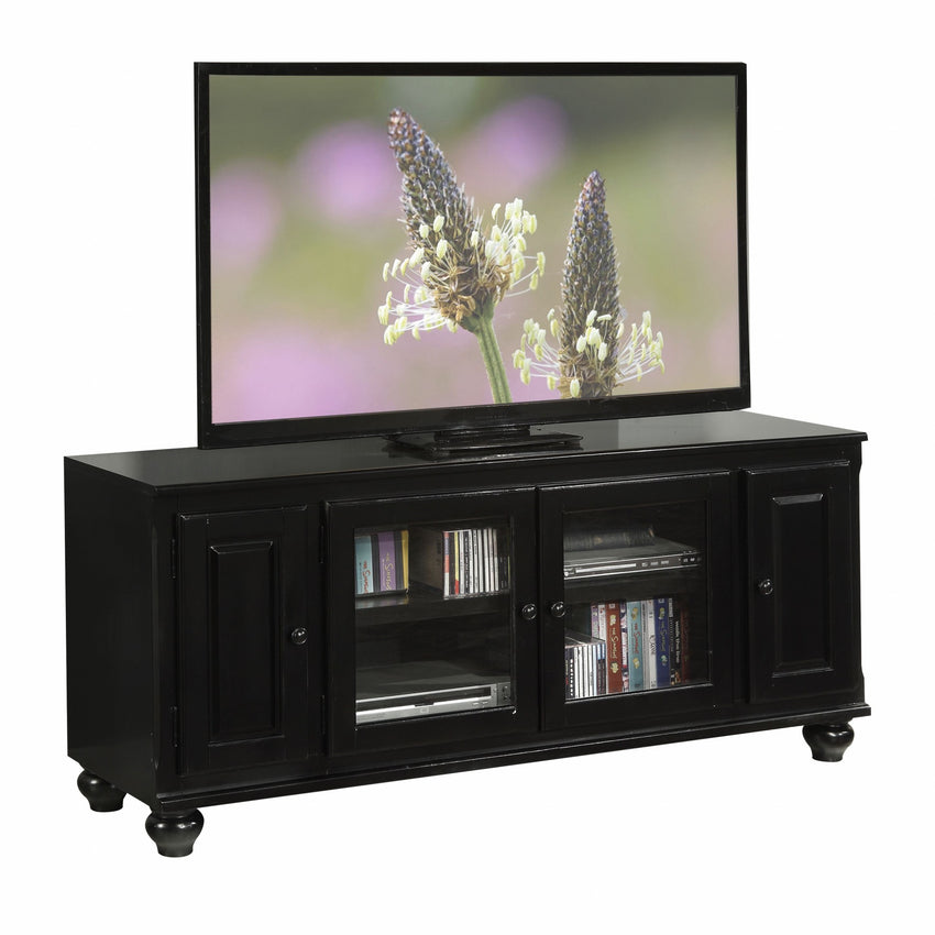 19' X 58' X 26' Black Wood Glass Veneer (Melamine) TV Stand