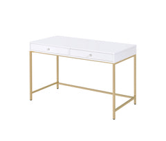 Sleek and Glossy White and Gold Office Desk